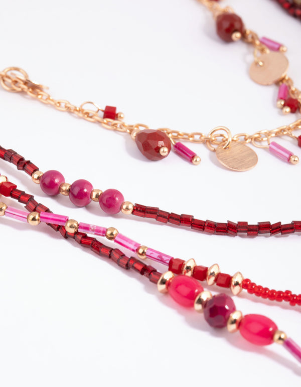 Red Multi Layered Bead Jingle Necklace