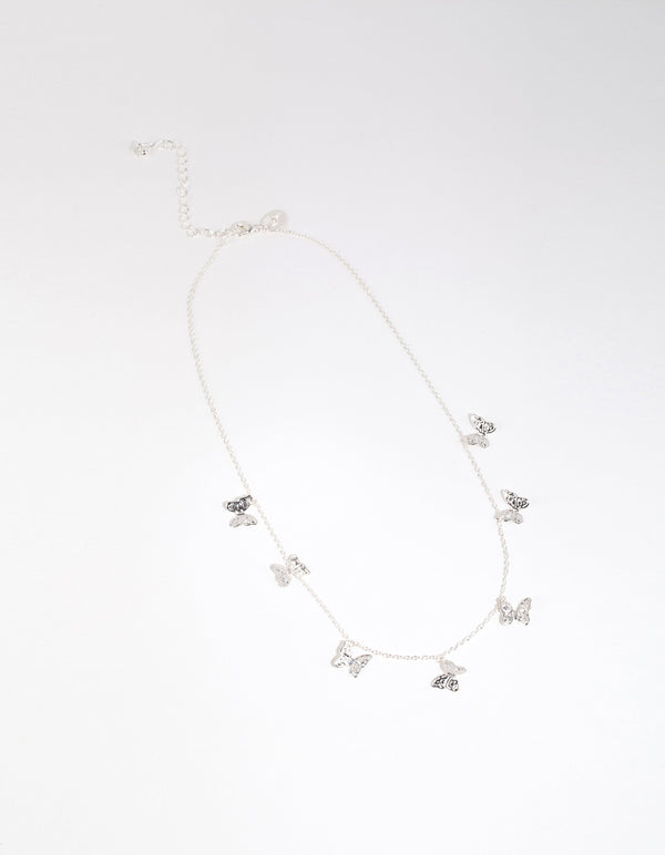 Silver Multi Butterfly Station Necklace