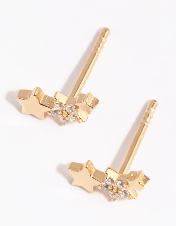 Gold Plated Sterling Silver Star Cluster Stud Earrings
