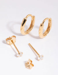 Gold Plated Sterling Silver Diamante & Oval Huggie Earring Pack - link has visual effect only