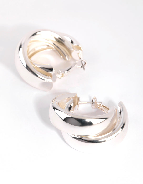 Silver Thick Double Hoop Earrings