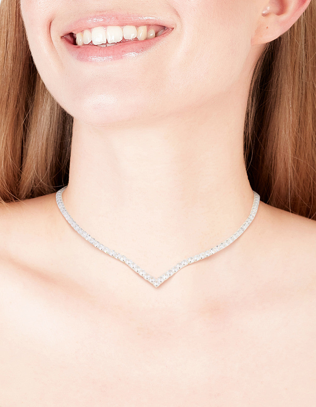 Silver Cubic Zirconia Cup Chain Pointed Tennis Necklace