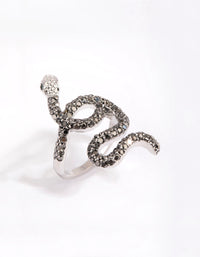 Silver Black Diamante Snake Swirl Ring - link has visual effect only