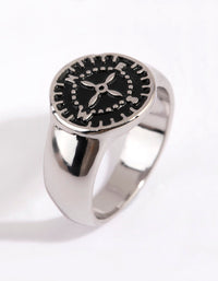 Silver Black Compass Signet Ring - link has visual effect only
