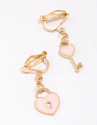 Pink Heart & Lock Clip-On Earrings - link has visual effect only