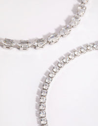 Silver Diamond Simulant Mixed Stone Bracelet Set - link has visual effect only