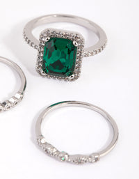 Silver Emerald Diamond Simulant Halo Ring Pack - link has visual effect only