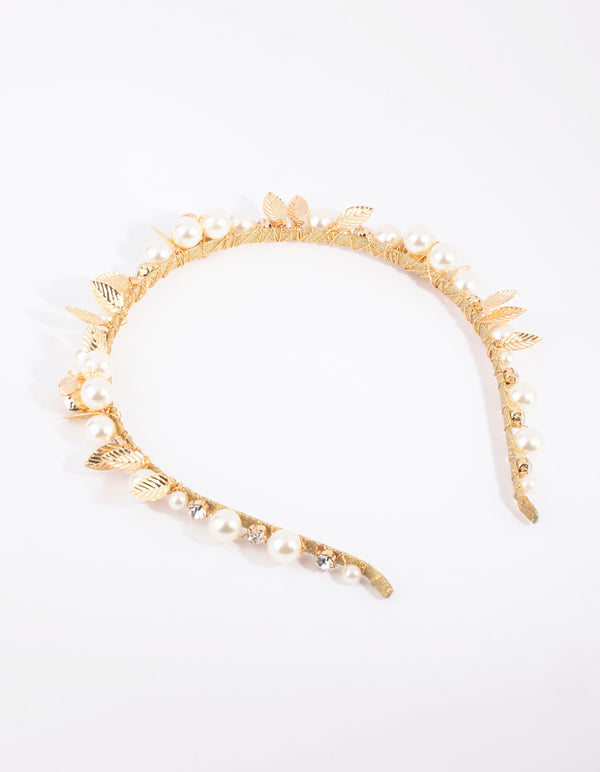 Gold Pearl & Flower Alice Band