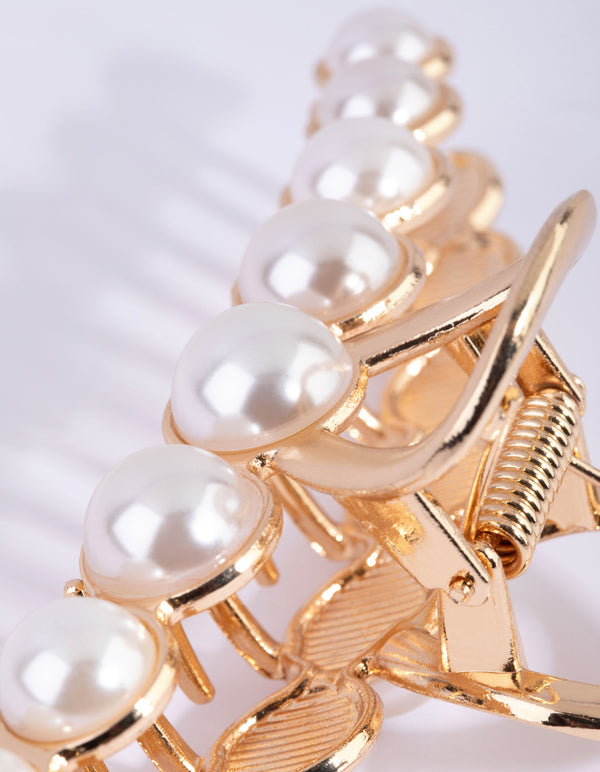 Gold Pearl Lady Finger Claw Clip