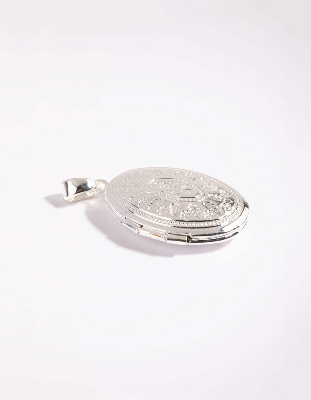 Silver Plated Etched Oval Locket Charm