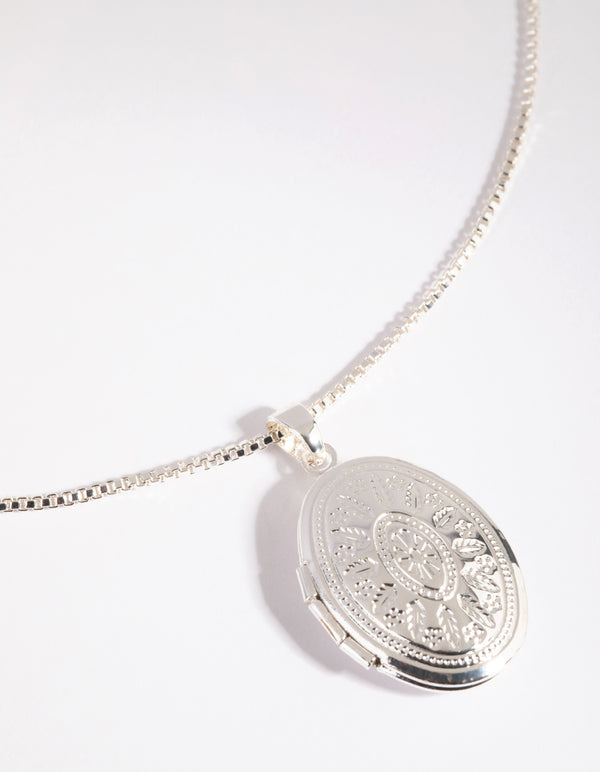 Silver Plated Etched Oval Locket Charm
