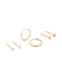 Gold Plated Sterling Silver Ball Stud & Hoop Earring Pack - link has visual effect only
