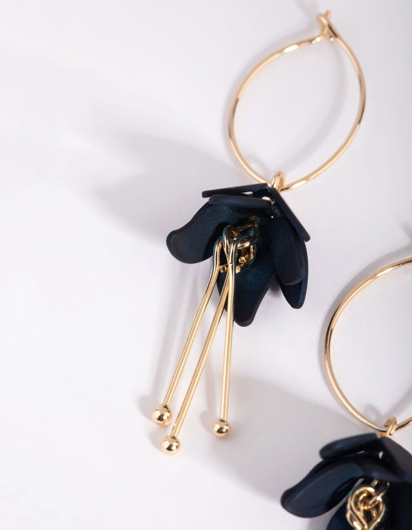 Navy Flower Drop Earrings