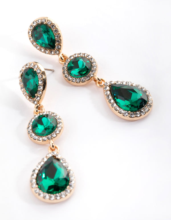 Green Diamante Circle & Teardrop Earrings