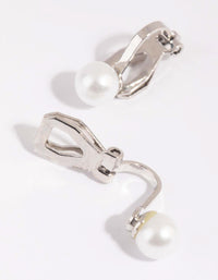 Silver Half Pearl Clip On Earrings - link has visual effect only