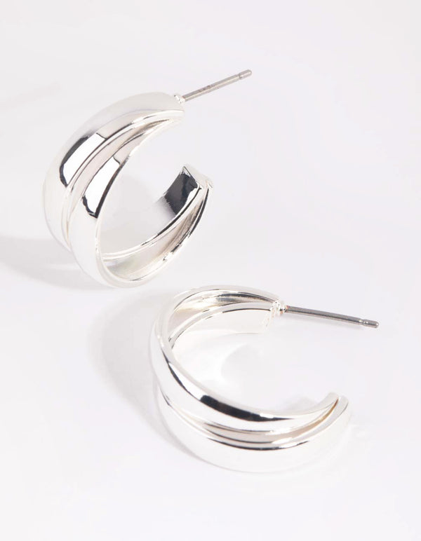 Silver Smooth Double Hoop Earrings