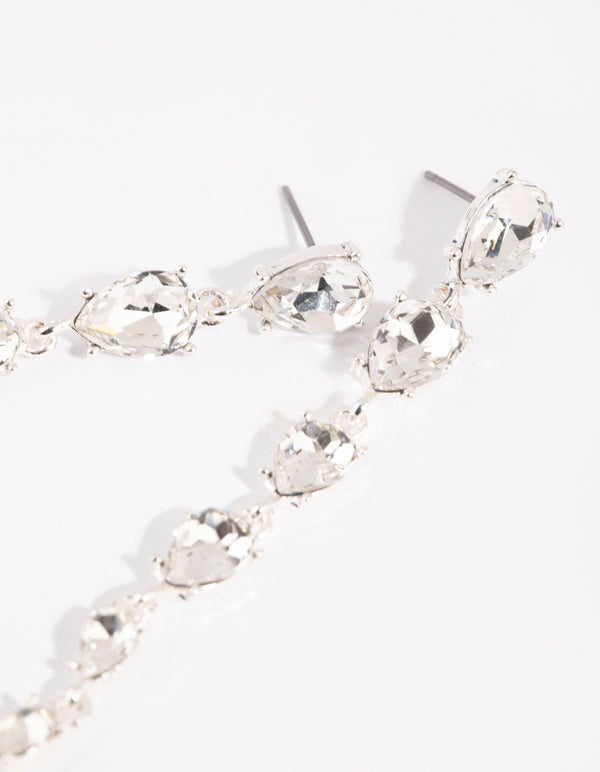 Silver Descending Diamante Drop Earrings