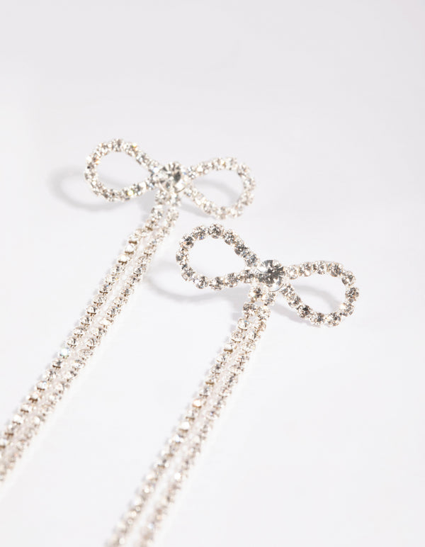 Silver Bow Cup Chain Drop Earrings