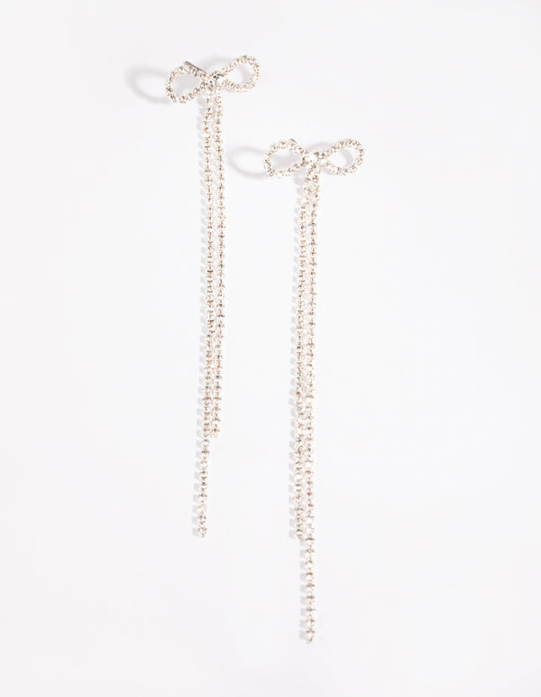 Silver Bow Cup Chain Drop Earrings