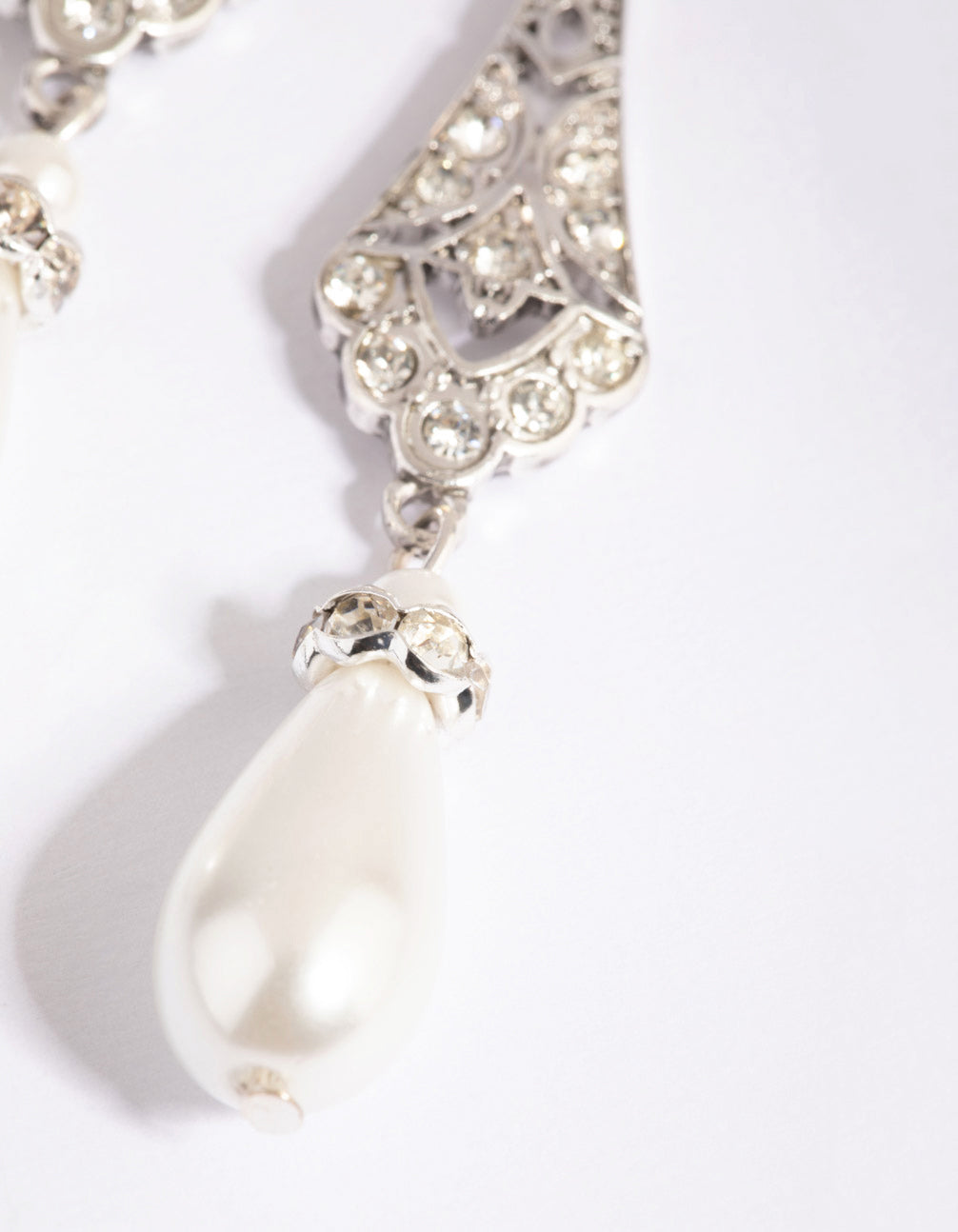 Antique Silver Diamante & Pearl Drop Earrings