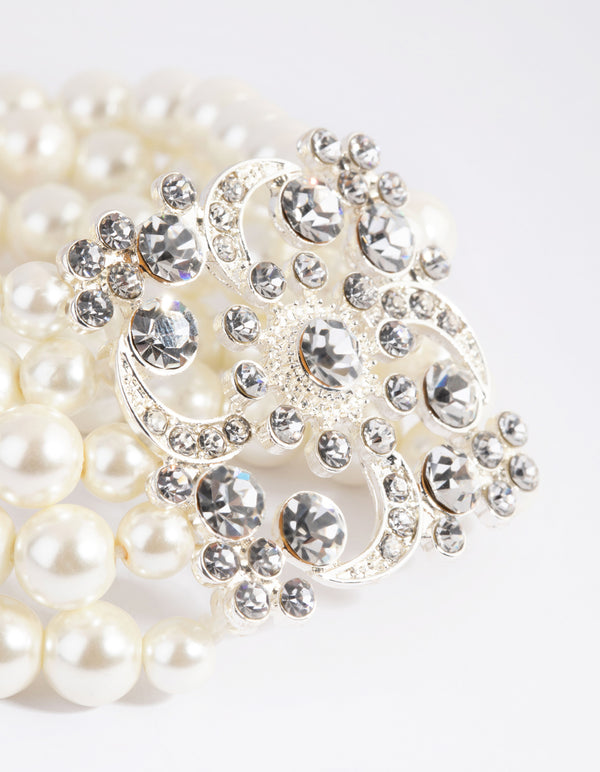 Silver Layered Statement Pearl Bracelet