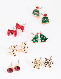 Kids Festive Hat & Bow Stud Earring 6-Pack - link has visual effect only
