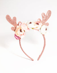Kids Festive Glitter & Flower Antler Headband - link has visual effect only