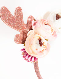 Kids Festive Glitter & Flower Antler Headband - link has visual effect only