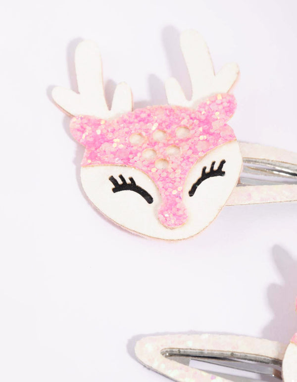 Kids Festive Pink Reindeer Snap Clips