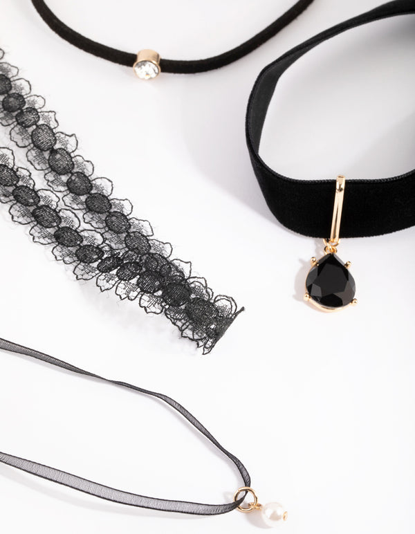 Gold Lace & Teardrop Choker 4-Pack