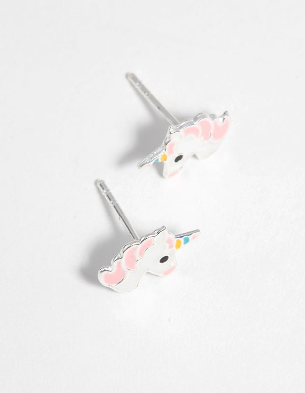 Sterling Silver Unicorn Stud Earrings