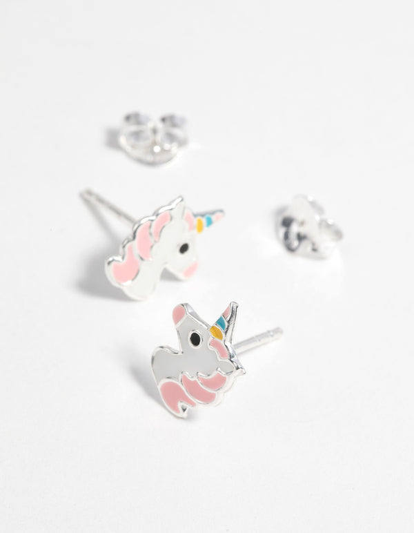Sterling Silver Unicorn Stud Earrings