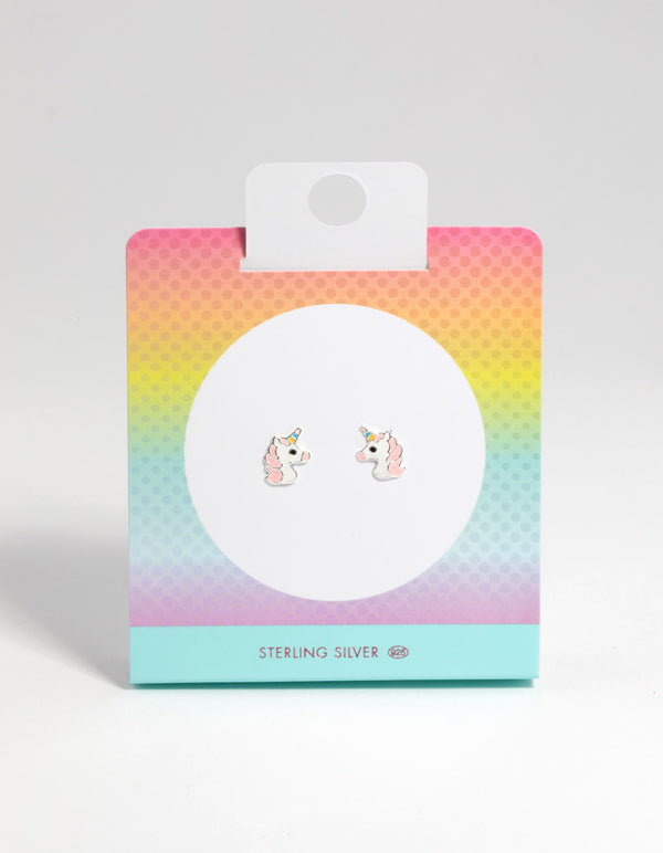 Sterling Silver Unicorn Stud Earrings
