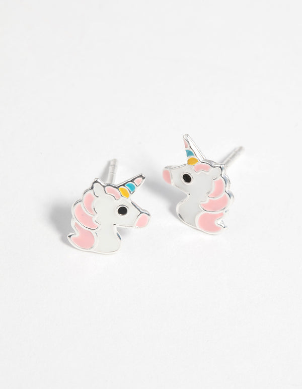 Sterling Silver Unicorn Stud Earrings