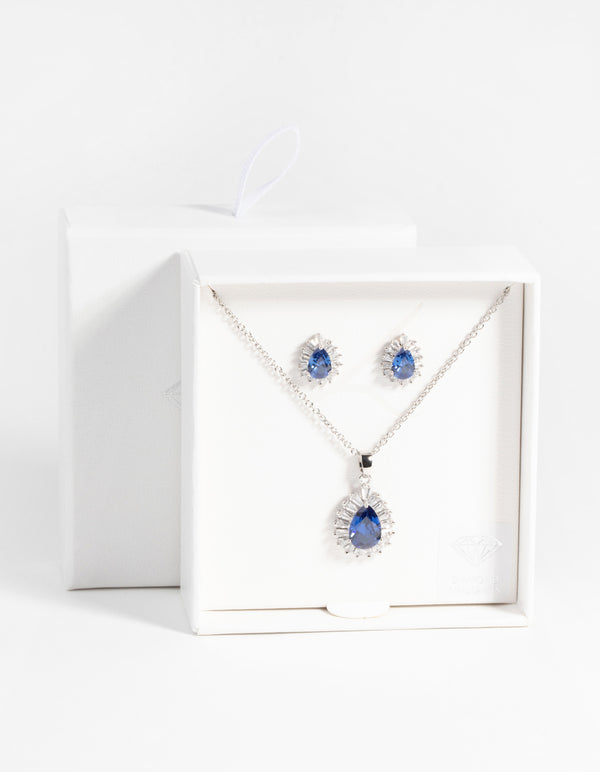 Sapphire Diamond Simulant Necklace & Earrings Set