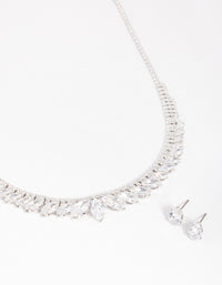 Silver Diamond Simulant Marquise Necklace & Earrings Set - link has visual effect only
