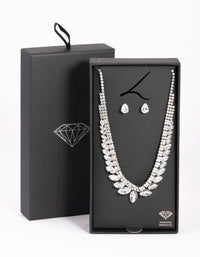 Silver Diamond Simulant Marquise Necklace & Earrings Set - link has visual effect only