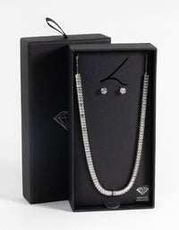Silver Diamond Simulant Baguette Necklace & Earrings Set - link has visual effect only