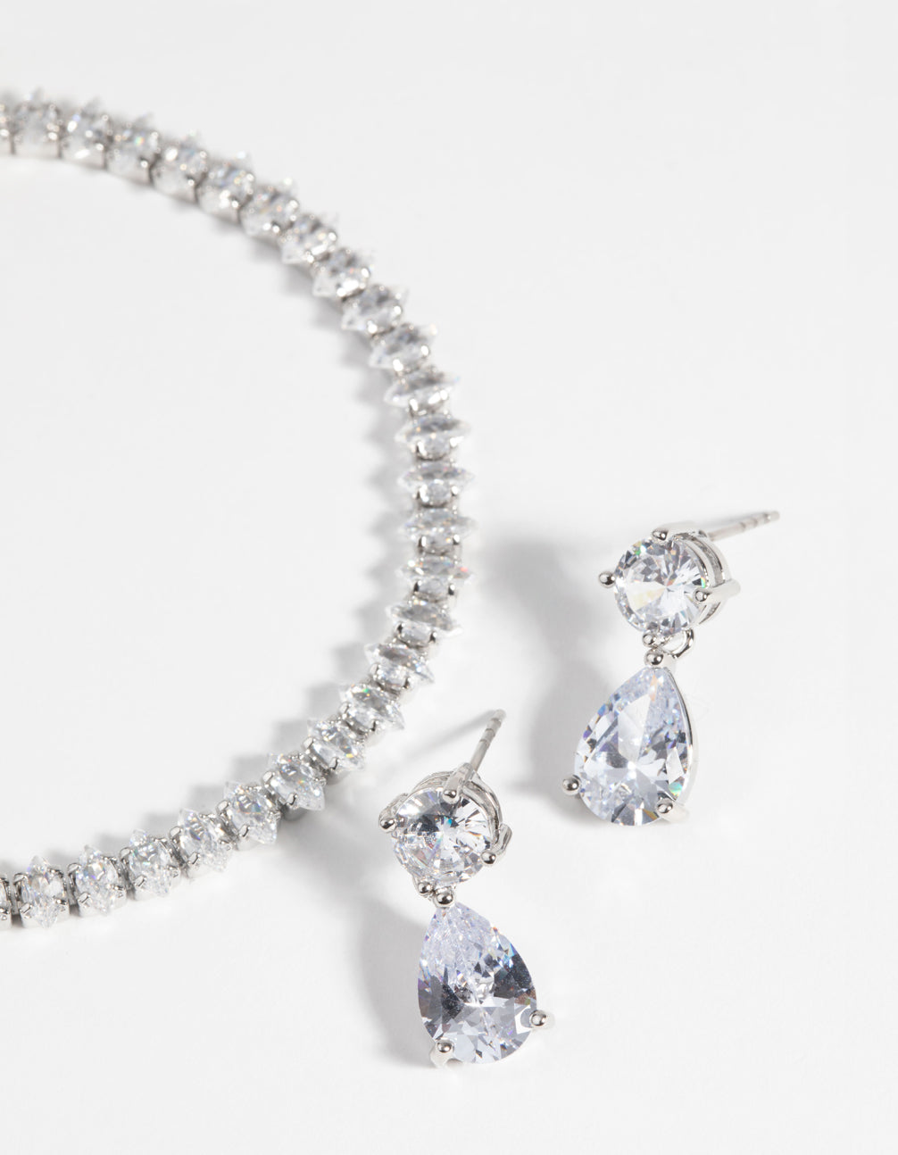 Silver Diamond Simulant Marquise Bracelet & Earrings Set