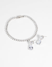 Silver Diamond Simulant Marquise Bracelet & Earrings Set - link has visual effect only