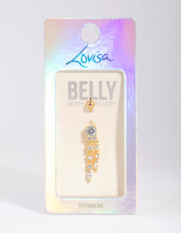 Gold Plated Titanium Dangle Belly Bar