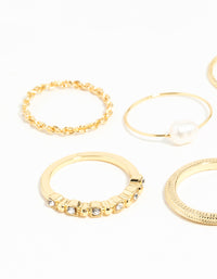 Gold Plated Ring Stack Pack with Freshwater Pearls - link has visual effect only