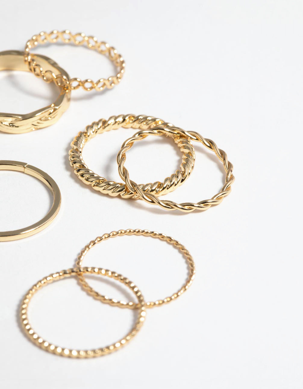 Gold Plated Twisted Band Ring Stack Pack