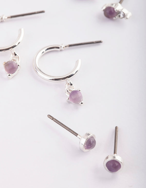 Silver Earring Stack Pack with Amethyst