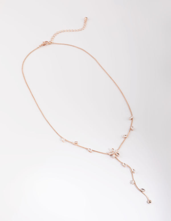 Rose Gold Cubic Zirconia Flower Vine Necklace