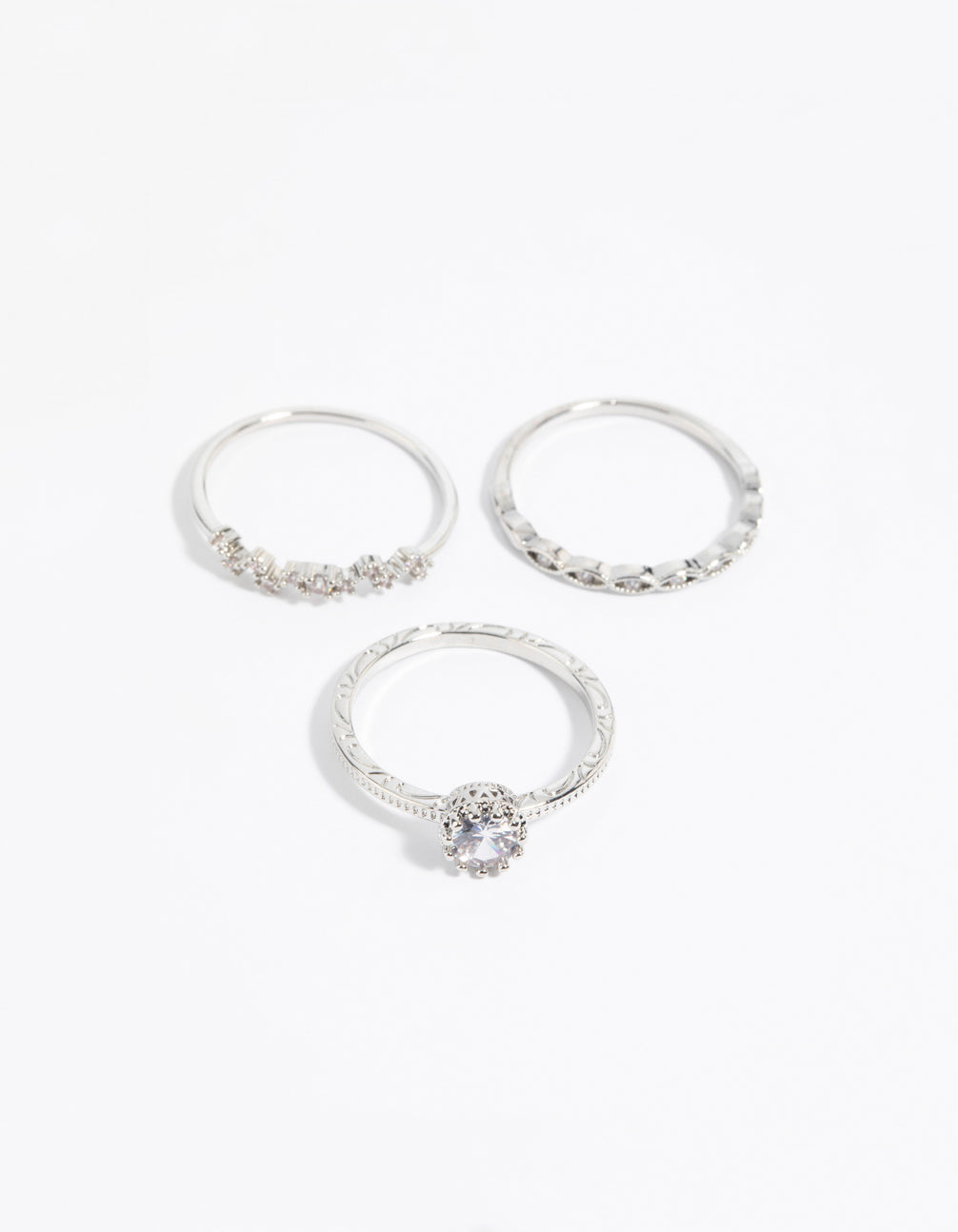 Silver Cubic Zirconia Triple Band Ring