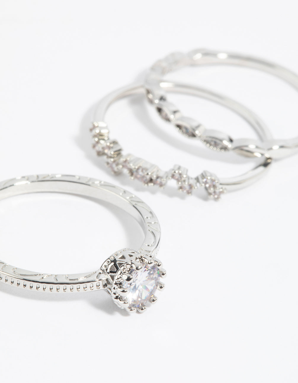 Silver Cubic Zirconia Triple Band Ring