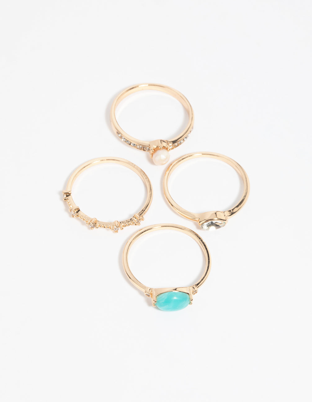 Gold Pearl & Semi-Precious Ring 4-Pack