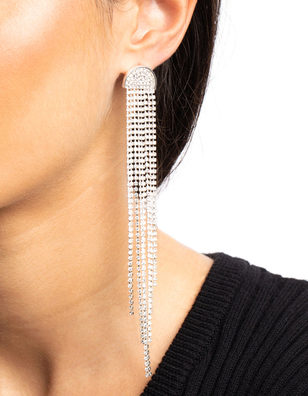 Silver Waterfall Diamante Drop Earrings