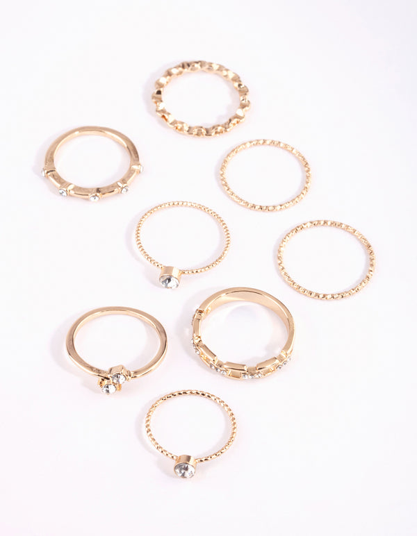 Gold & Diamante Chain Ring Pack